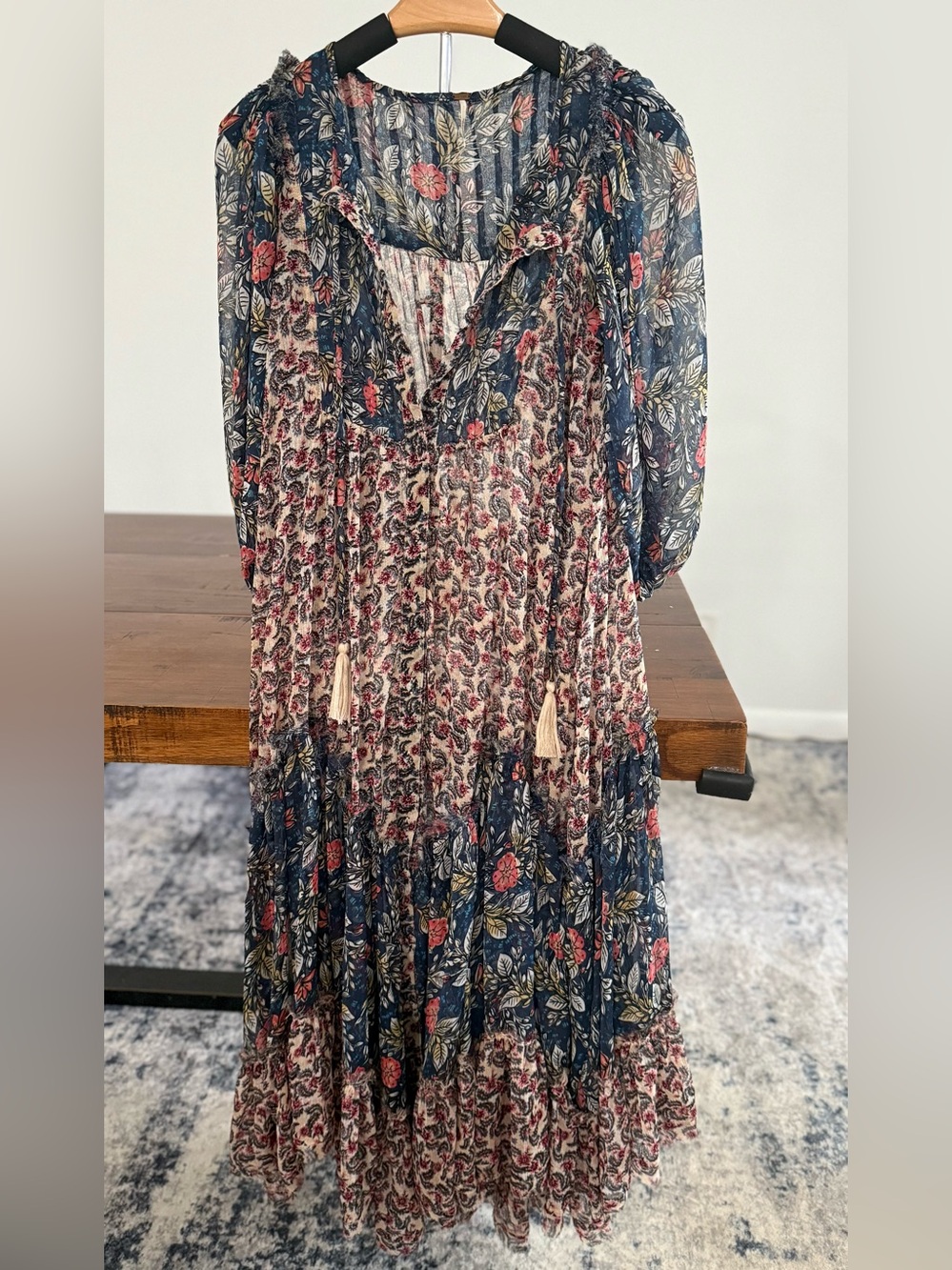Free People Estelle Chiffon Maxi Dress XS Boho Floral Cottagecore - Picture 4 of 9